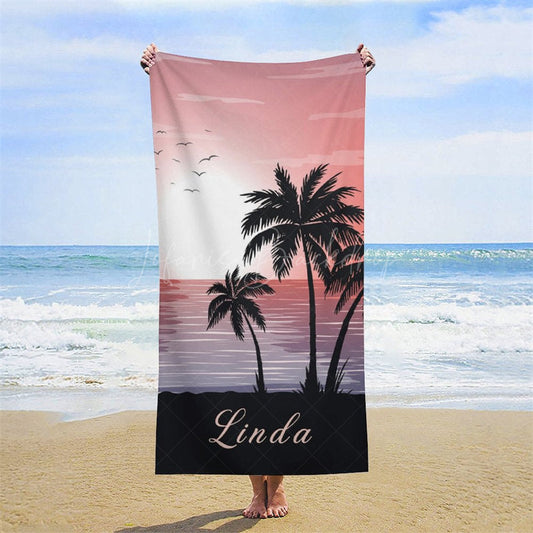 Lofaris Sunset Palm Trees Beach Custom Name Towel
