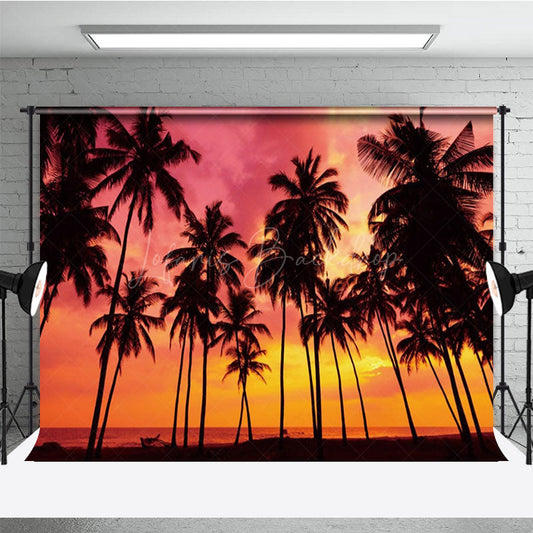 Lofaris Sunset Romantic Vibe Coconut Tree Beach Backdrop