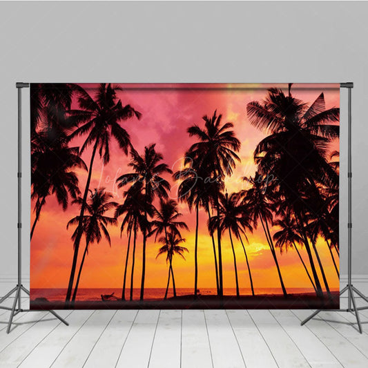 Lofaris Sunset Romantic Vibe Coconut Tree Beach Backdrop