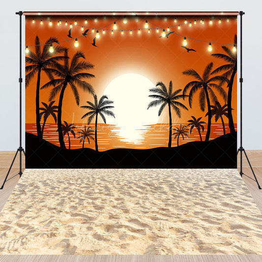 Lofaris Sunset Sandy Beach Palm Trees Combo Set Backdrop