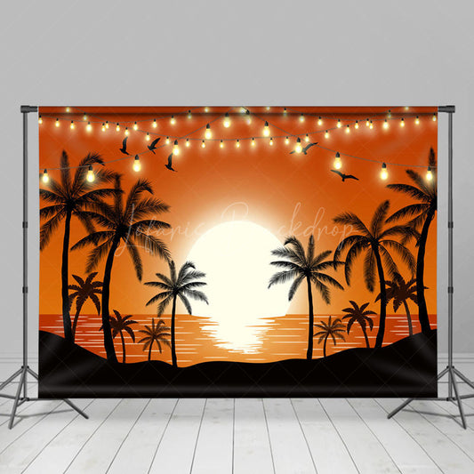 Lofaris Sunset Sandy Beach Palm Trees Combo Set Backdrop