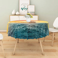 Lofaris Sunset Sea Monster and Boat Round Tablecloth for Mythical Kraken Nautical Themed Decor