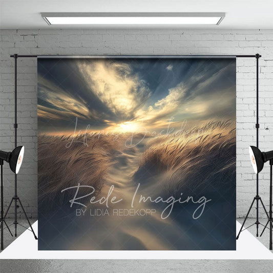 Lofaris Sunset Sky Beach Dusk Wheat Field Photo Backdrop