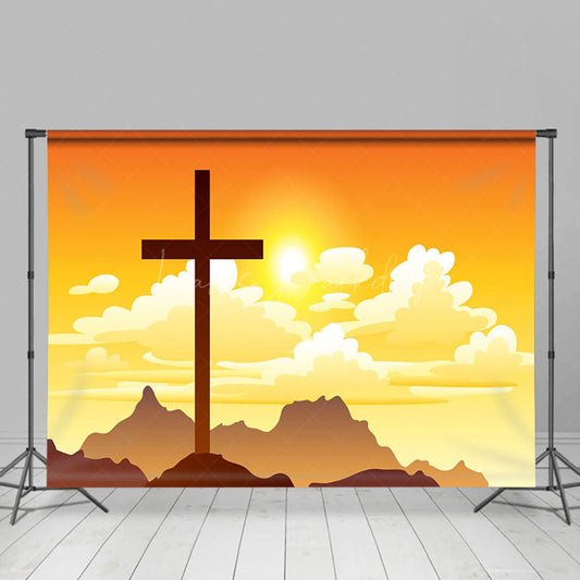 Lofaris Sunset Sky Clouds Mountain Cross Easter Backdrop