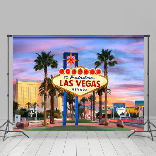 Lofaris Sunset Sky Palm Trees Summer Casino Photo Backdrop