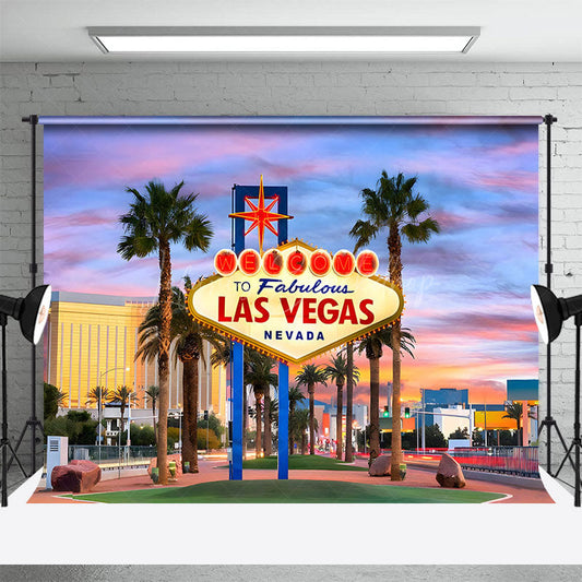 Lofaris Sunset Sky Palm Trees Summer Casino Photo Backdrop