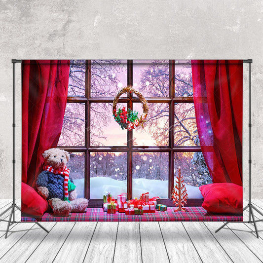 Lofaris Sunset Snowy Window Scene Merry Christmas Backdrop