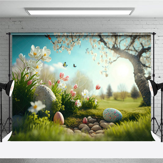 Lofaris Sunshine Spring Floral Grass Eggs Easter Backdrop