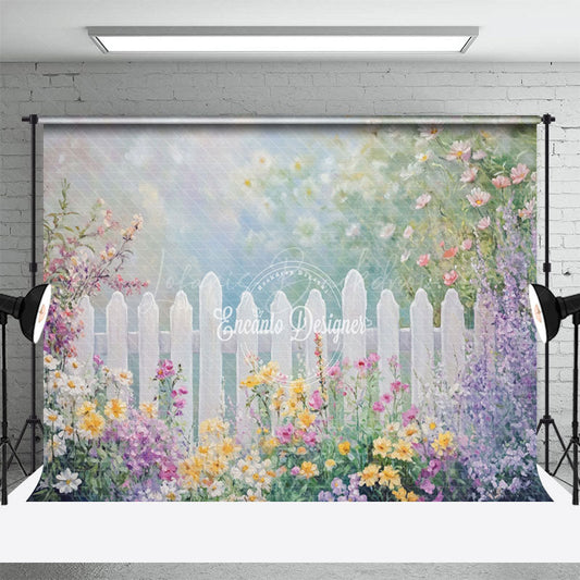 Lofaris Sunshine Wildflowers Fence Spring Scenery Backdrop