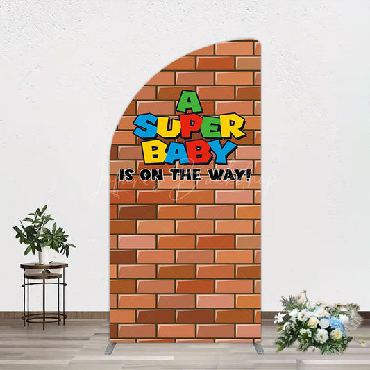 Lofaris Super Bricks Wall Cartoon Baby Shower Half Moon Arch Backdrop