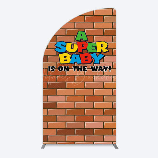 Lofaris Super Bricks Wall Cartoon Baby Shower Half Moon Arch Backdrop