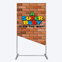 Lofaris Super Bricks Wall Cartoon Baby Shower Rectangle Backdrop