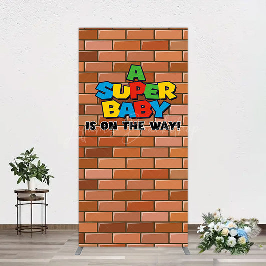 Lofaris Super Bricks Wall Cartoon Baby Shower Rectangle Backdrop