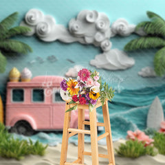 Lofaris Surfboards Cartoon Truck Beach Floral Summer Backdrop