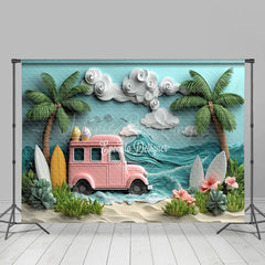 Lofaris Surfboards Cartoon Truck Beach Floral Summer Backdrop