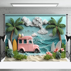 Lofaris Surfboards Cartoon Truck Beach Floral Summer Backdrop