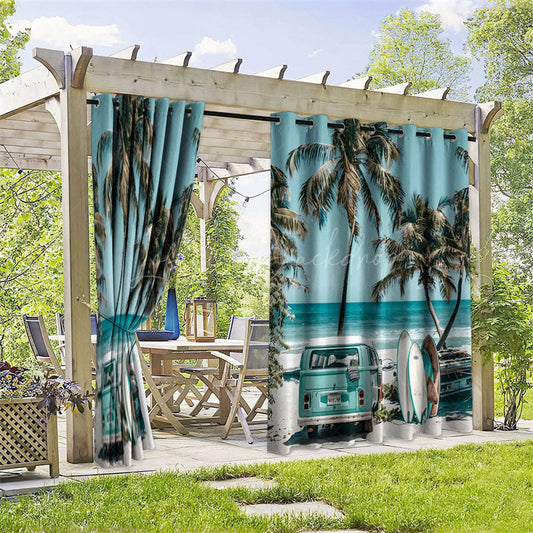 Lofaris Surfing Beach Waterproof Printed Outdoor Curtains