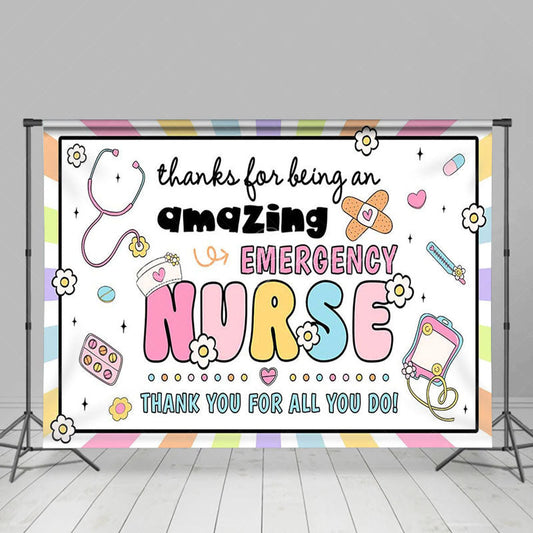 Lofaris Sweet Amazing Emergency Nurse Thank You Backdrop