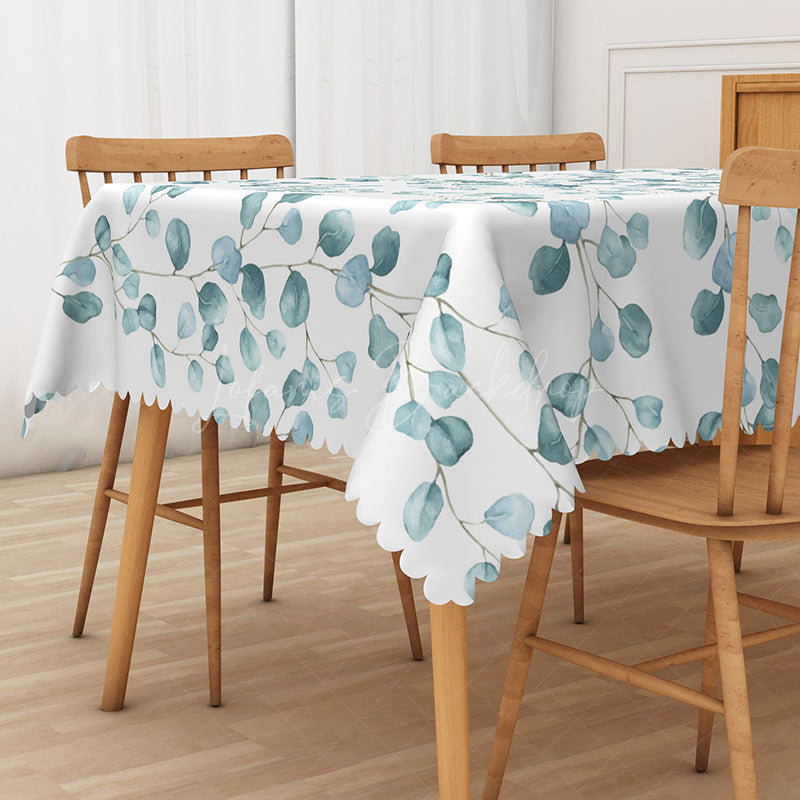 Lofaris Sweet and Fresh Rectangle Tablecloth with Teal Leaves for Modern Serene Botanical Kitchen Decor