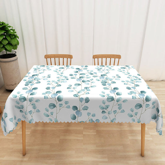 Lofaris Sweet and Fresh Rectangle Tablecloth with Teal Leaves for Modern Serene Botanical Kitchen Decor
