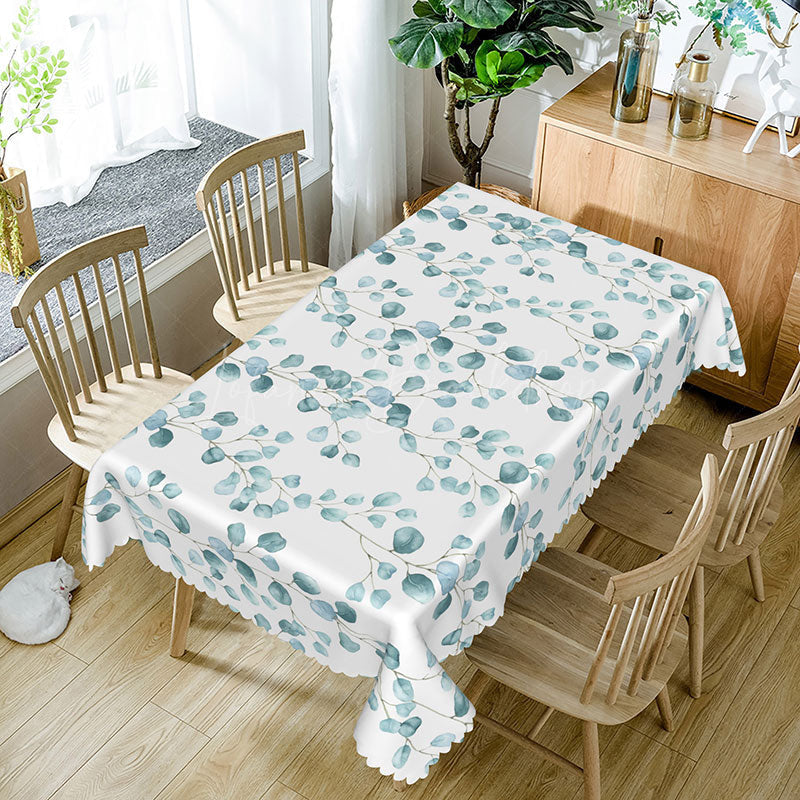 Lofaris Sweet and Fresh Rectangle Tablecloth with Teal Leaves for Modern Serene Botanical Kitchen Decor