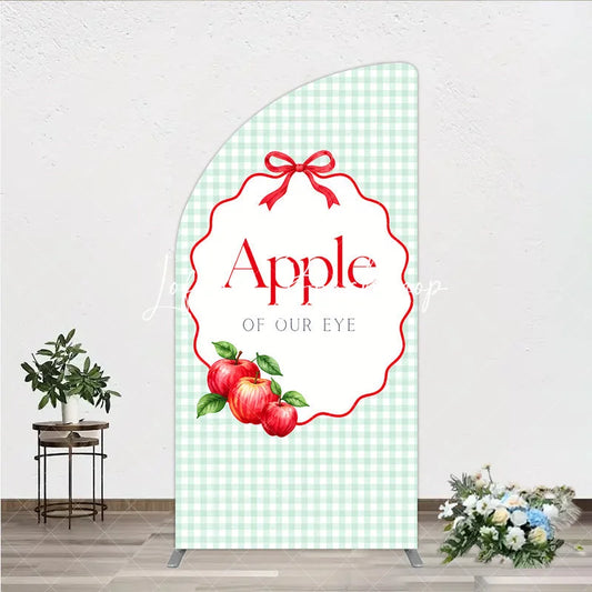 Lofaris Sweet Apple of our Eye Gingham Half Moon Arch Backdrop Red Bow and Apples for Baby Shower