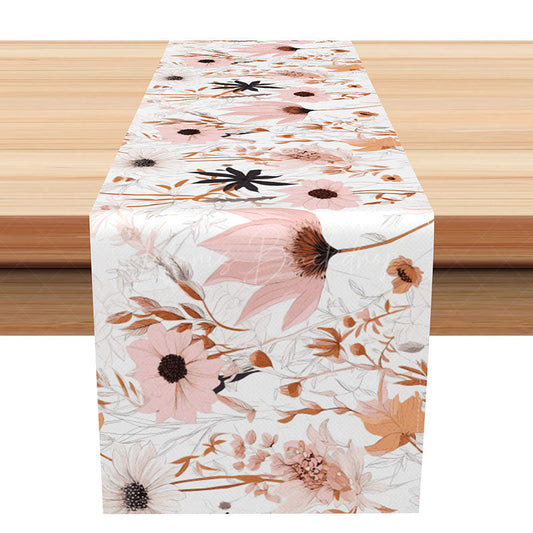 Lofaris Sweet Autumn Floral Table Runner Hand Drawn Wildflowers in Fall Colors Rustic and Moody Kitchen Dining Decor