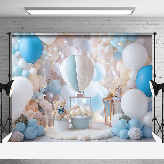 Lofaris Sweet Baby Blue Teddy Hotair Balloon Photo Backdrop