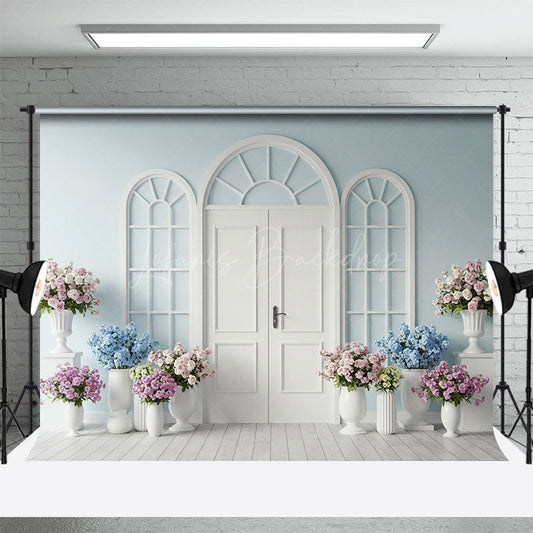 Lofaris Sweet Baby Light Blue And Floral Wedding Backdrop