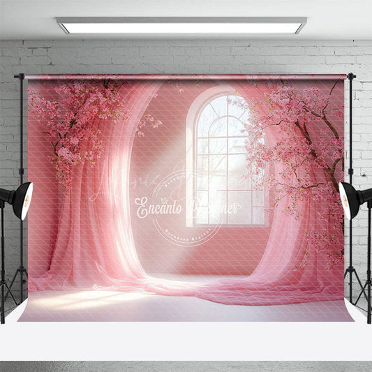 Lofaris Sweet Baby Pink Floral Arch Window Wedding Backdrop