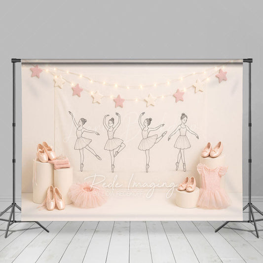 Lofaris Sweet Ballerina Pink Star Lights Cake Smash Backdrop