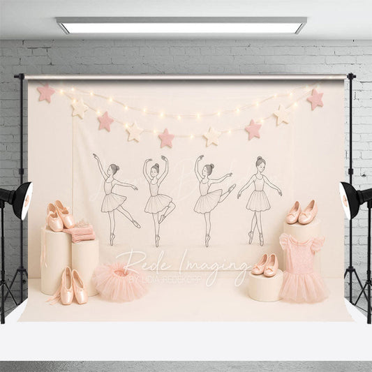 Lofaris Sweet Ballerina Pink Star Lights Cake Smash Backdrop