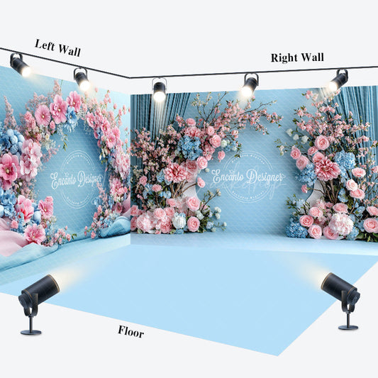 Lofaris Sweet Blue Floral Arch Curtain Room Set Backdrop