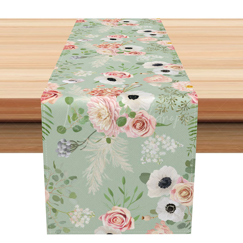 Lofaris Sweet Boho Floral and Leaves Table Runner Fine Art Botanical Design Fresh Autumn Kitchen or Dining Room Decor