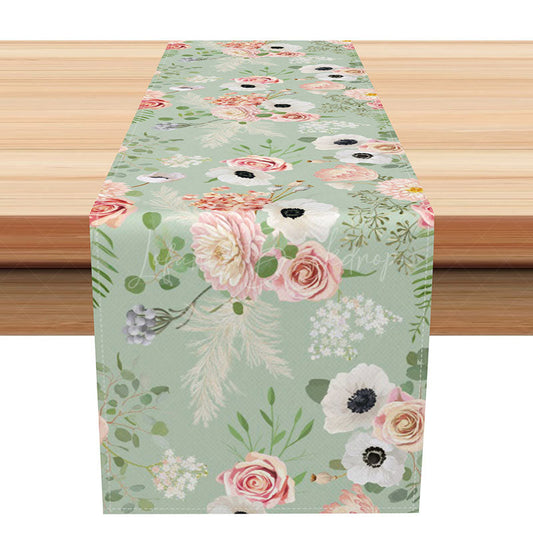 Lofaris Sweet Boho Floral and Leaves Table Runner Fine Art Botanical Design Fresh Autumn Kitchen or Dining Room Decor