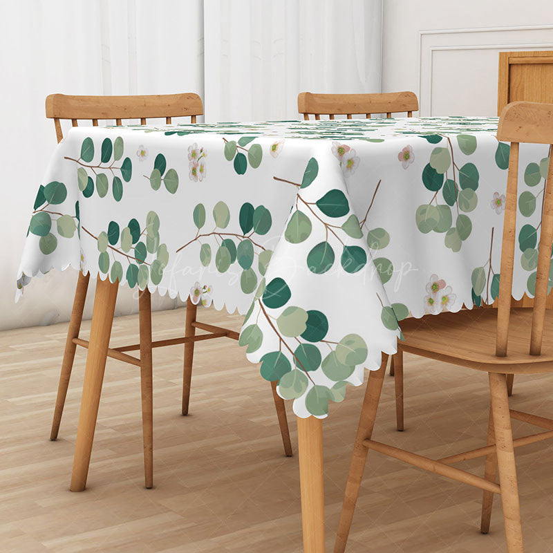Lofaris Sweet Boho Rectangle Tablecloth with Green Round Leaves for Botanical and Modern Farmhouse Kitchen Decor