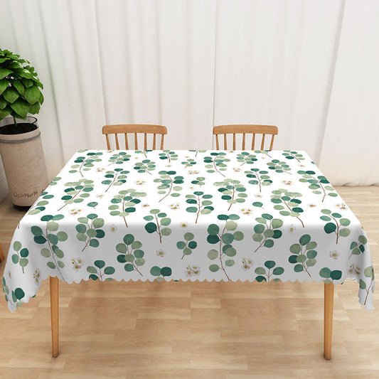Lofaris Sweet Boho Rectangle Tablecloth with Green Round Leaves for Botanical and Modern Farmhouse Kitchen Decor