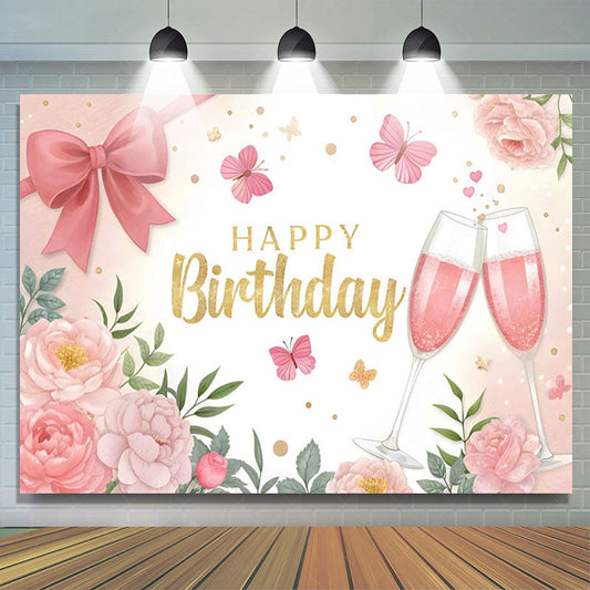 Lofaris Sweet Bows Butterfly Cheers To Birthday Backdrop