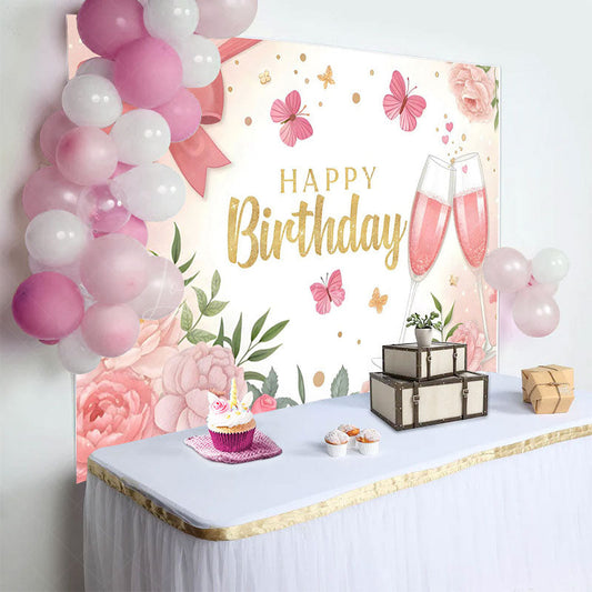 Lofaris Sweet Bows Butterfly Cheers To Birthday Backdrop
