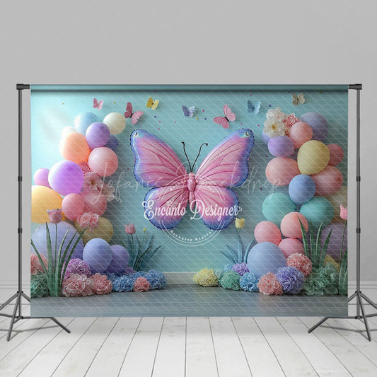 Lofaris Sweet Butterfly Balloons Floral Cake Smash Backdrop