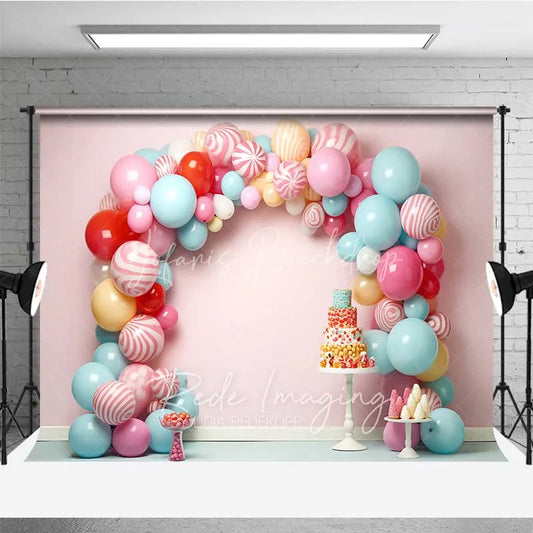 Lofaris Sweet Candy Balloon Arch Cake Smash Photography Backdrop Pastel Lollipop Party Background