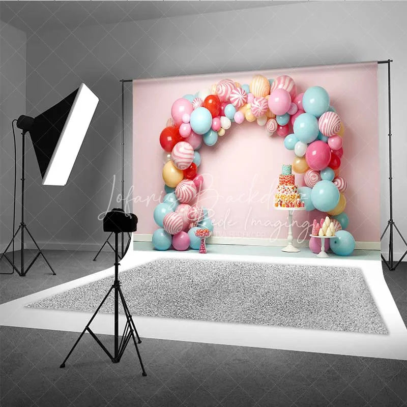 Lofaris Sweet Candy Balloon Arch Cake Smash Photography Backdrop Pastel Lollipop Party Background