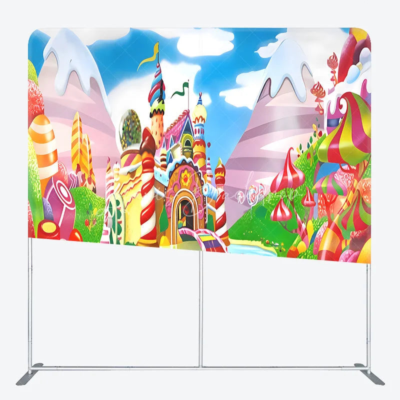 Lofaris Sweet Candy Castle Tension Fabric Backdrop Colorful Lollipop Rainbow Decor Fantasy Land Theme Background for Birthday