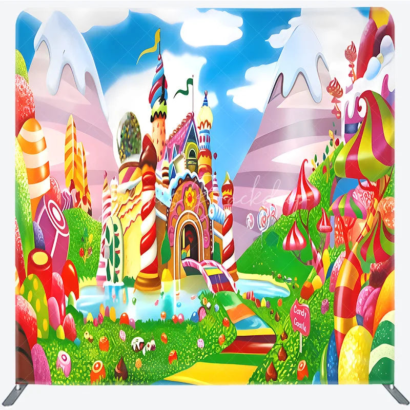 Lofaris Sweet Candy Castle Tension Fabric Backdrop Colorful Lollipop Rainbow Decor Fantasy Land Theme Background for Birthday