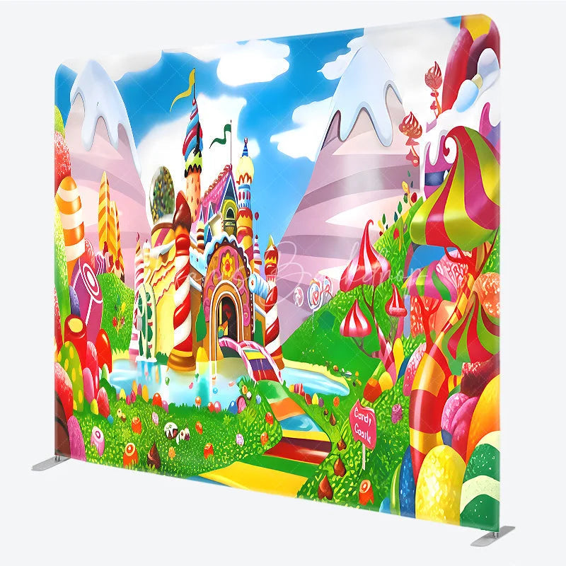Lofaris Sweet Candy Castle Tension Fabric Backdrop Colorful Lollipop Rainbow Decor Fantasy Land Theme Background for Birthday