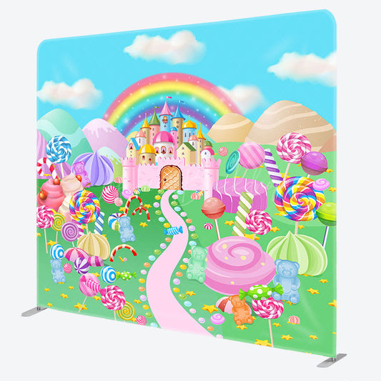 Lofaris Sweet Cartoon Candyland World Square Tension Backdrop