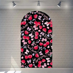 Lofaris Sweet Cherry and Pink Bows Baby Shower Arch Backdrop Heart Pattern Girl Birthday Party Decoration