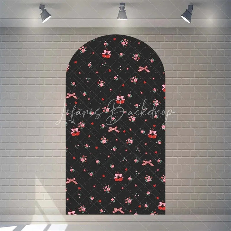 Lofaris Sweet Cherry and Pink Bows Baby Shower Arch Backdrop Heart Pattern Girl Birthday Party Decoration