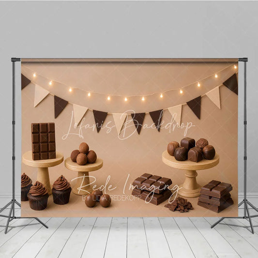 Lofaris Sweet Chocolate and Truffle Photo Backdrop Candy Shop Birthday Cake Smash Photography Background