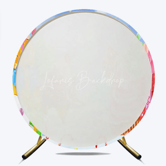 Lofaris Sweet Christmas Candy Land Round Backdrop with Whimsical Cupcakes Gingerbread and Gifts